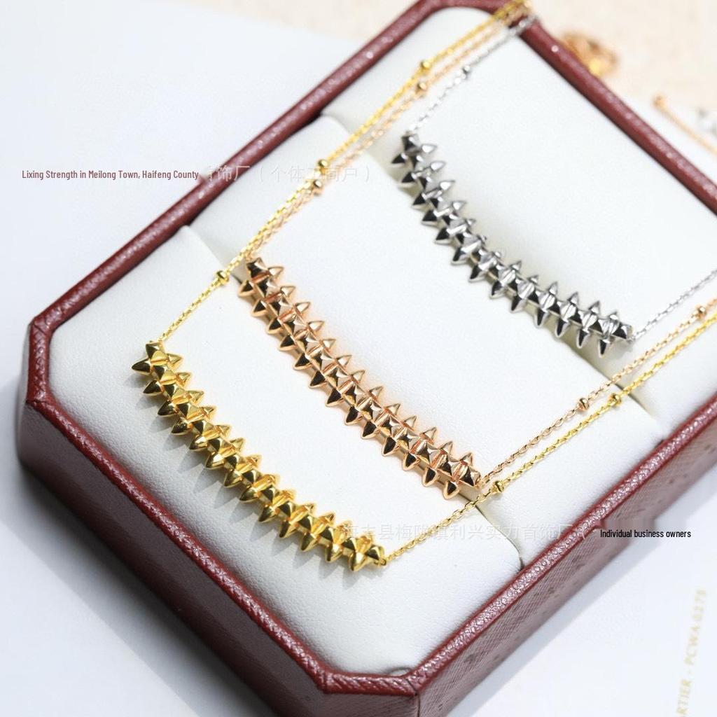 Gold Bullet Rivet Necklace with Star Clavicle Chain - Fashionable Pendant for Women