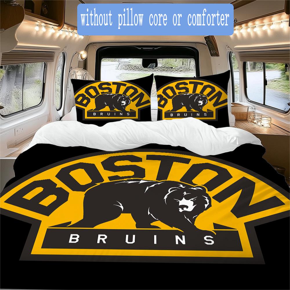 Boston Bruins Print Pattern Bedding,Quilt Set Quilt Cover Pillowcase Home Birthday Gift (1*duvet Cover+2*pillowcase,without core)ZSJT0917135
