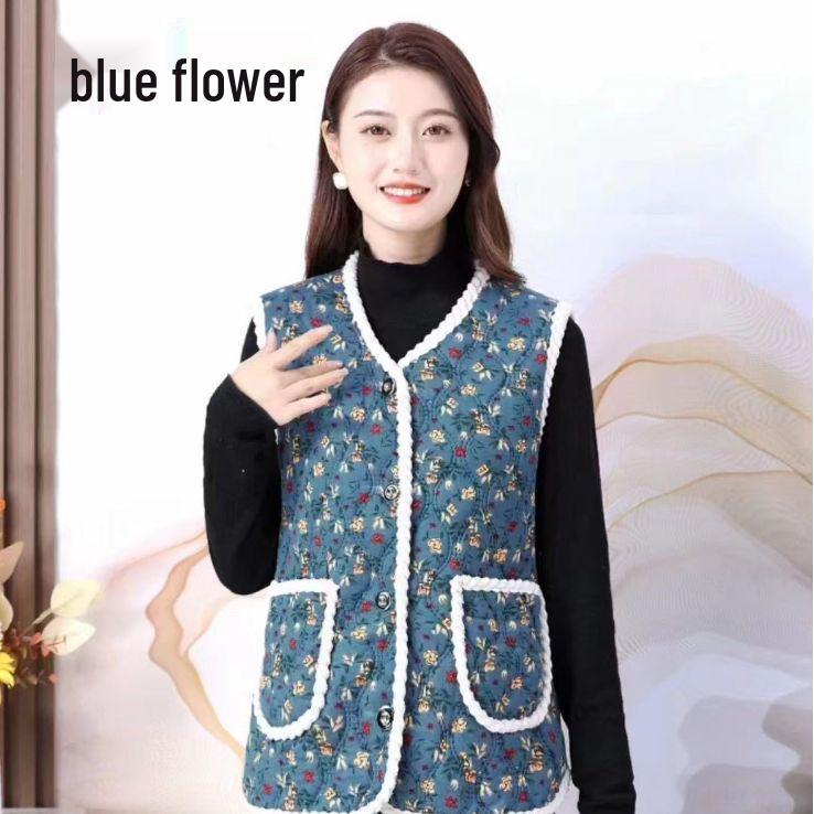 2025 Women's Autumn Winter Elderly Mother's Collarless Cardigan Vest - Versatile Shawl Jacket for Grandma
