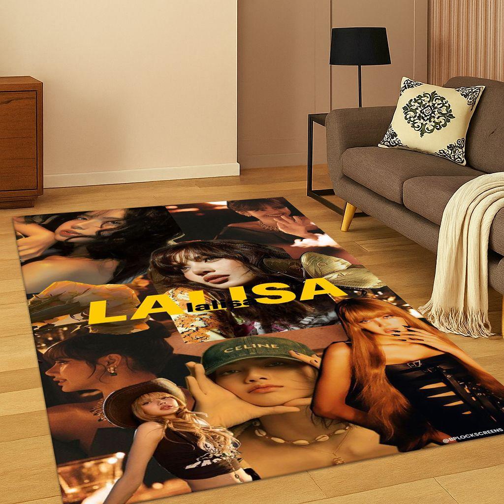 Tappeto Kpop B-Black Pink Gruppo Cantante Stella per Camera da Letto Soggiorno Divano Zerbino Decorazione Casa, Tappeto Area Antiscivolo Regalo