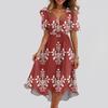 Women's Loose Casual  V-Neck Flared Skirt Short Sleeved Printed Dress Printed Dress