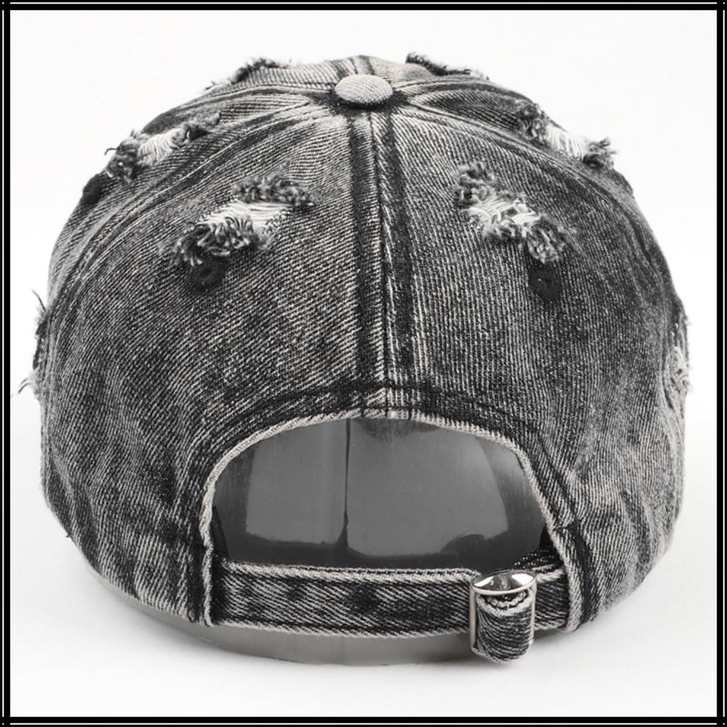 Hat Cap Cool Denim Casual Vintage Distressed CZ510 [White Fang] Men's Women's (Navy)