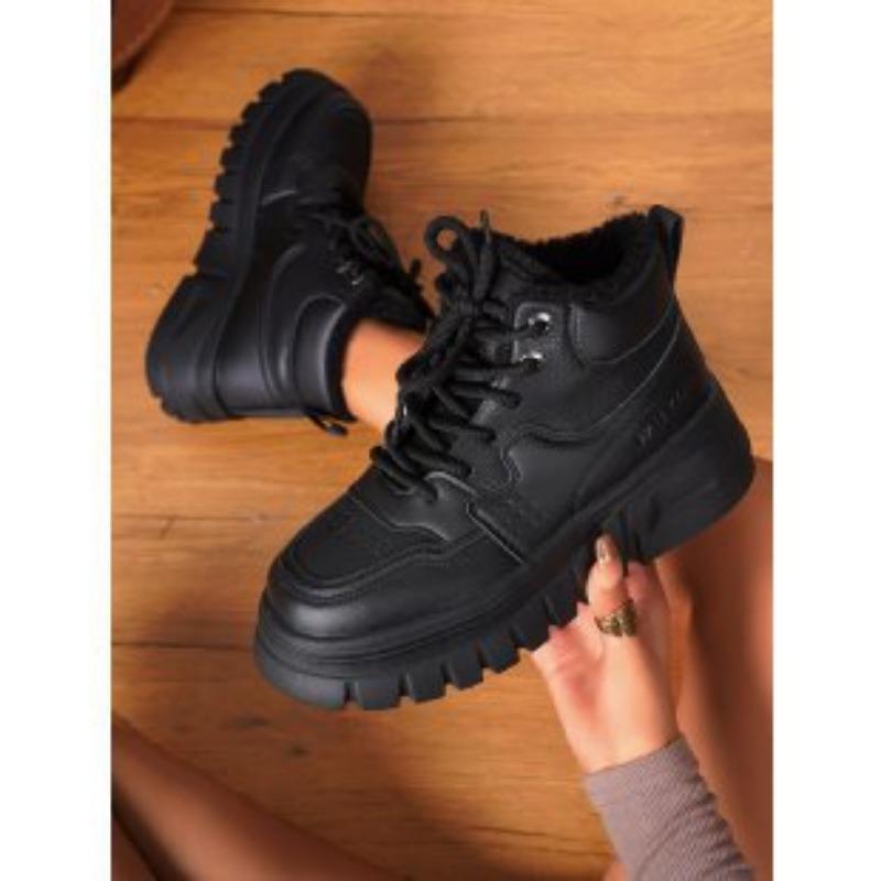 Winter new snow shoes round head Martin boots thick-soled velvet warm women's boots trendy solid color women's shoes