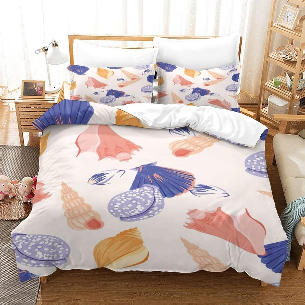 Coastal Duvet Cover Twin Queen,Beach Fish Coral Bedding Set,Sea Ocean Theme Comforter Cover For Kids Teens Nautical Quilt Cover