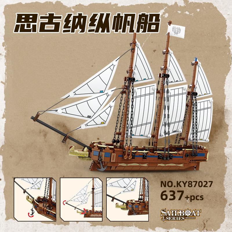 New Sailboat Boat Schooner Warship Vessel Building Blocks Sets DIY Pirate Ship Assemble Model Dolls Brick Children Toys Gifts