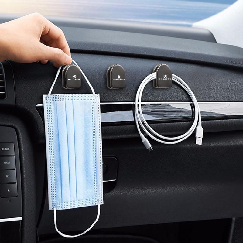 2/4Pcs Car Self Adhesive Mini Storage Hooks Accessories For Peugeot 208 308 206 307 207 3008 407 508 2008 5008 406 408 607 4008