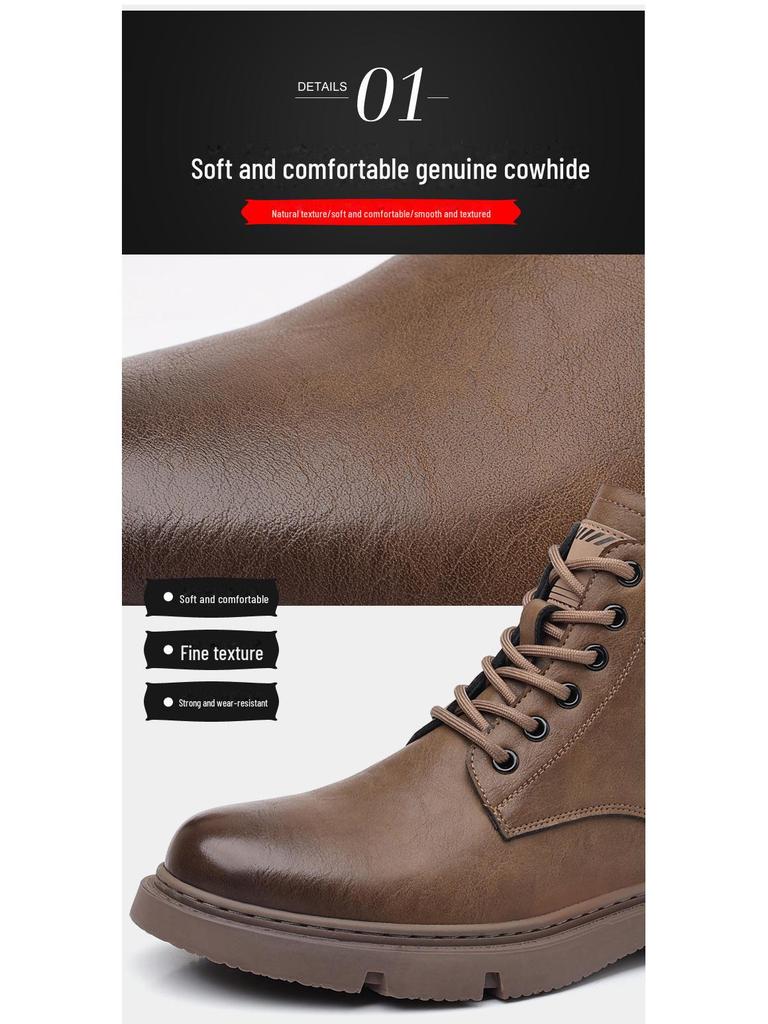 Men's Plush Genuine Leather High-Top Boots - 2024 Trendy Wool Cotton Warm Snow Work Shoes