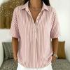 Women Striped Collared Button Down Short Sleeve Loose Fit Casual Top Lightweight Blouse for Everyday Wear Office School Travel