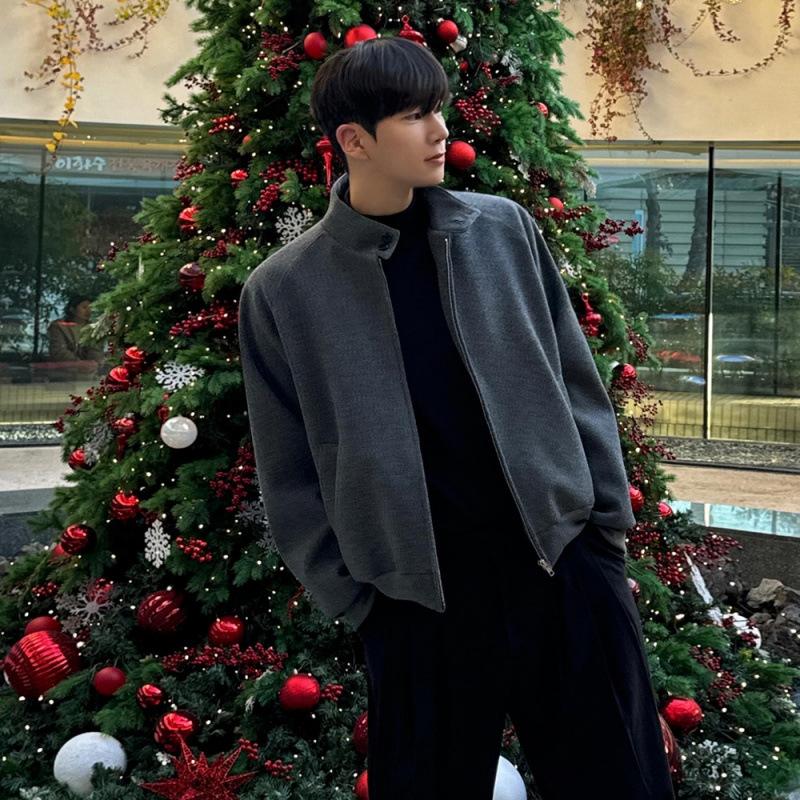 Light Mature Style Stand Collar Jacket Men's Autumn and Winter Thickened Top Korean Style Trendy High-end Casual Jacket