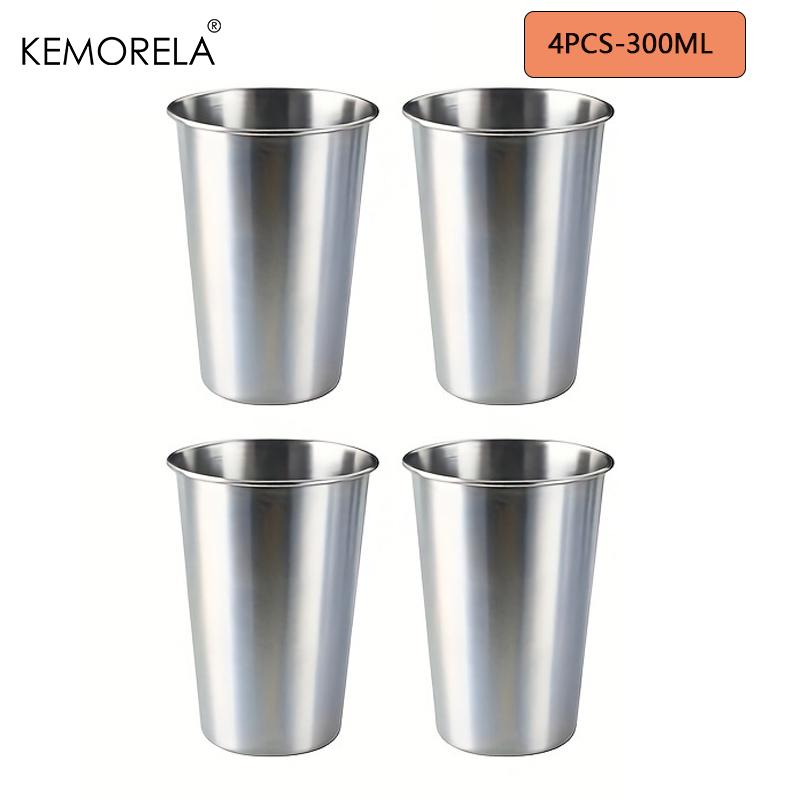 KEMORELA 2/4PCS Stainless Steel Cups 300/400ML Stainless Steel Tumblers Pint Camping Cups Drinking Glasses Stackable Metal Cup