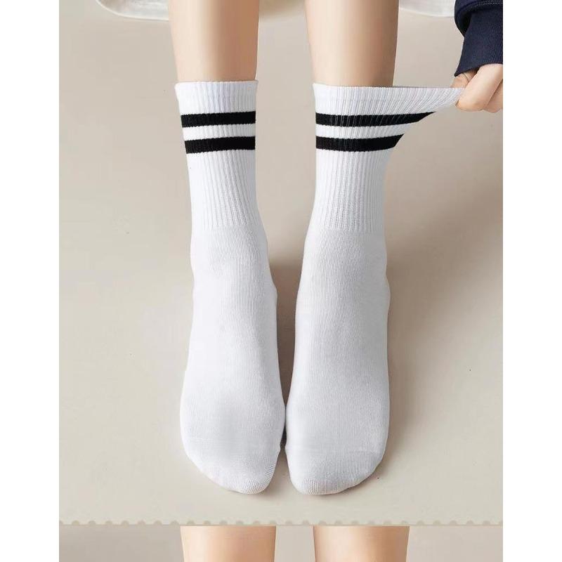 Damen Frühling und Herbst Streifen Zwei Balken Preppy Stil Freizeit Sport Tube Socken