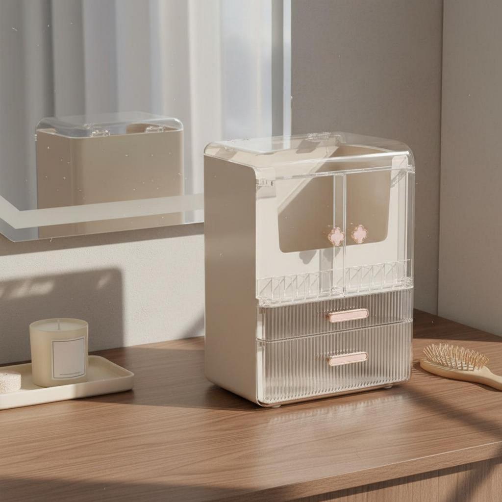 Desktop Cosmetic Storage Box Large Capacity Vanity Makeup Holder Elegant Design