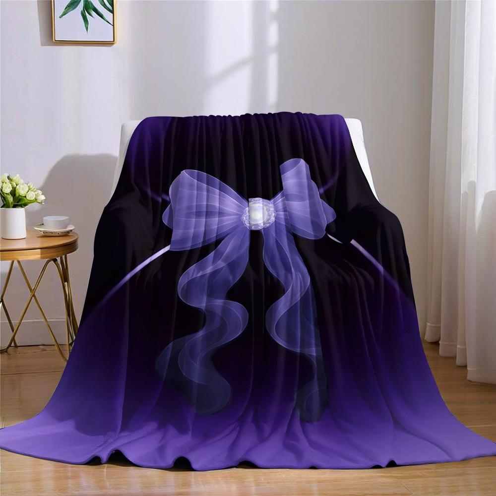 Lavender Sheer Bow Flannel Blanket Warm Soft Halloween Christmas Couch Warm Cozy Decorative Decor Gift for All Season