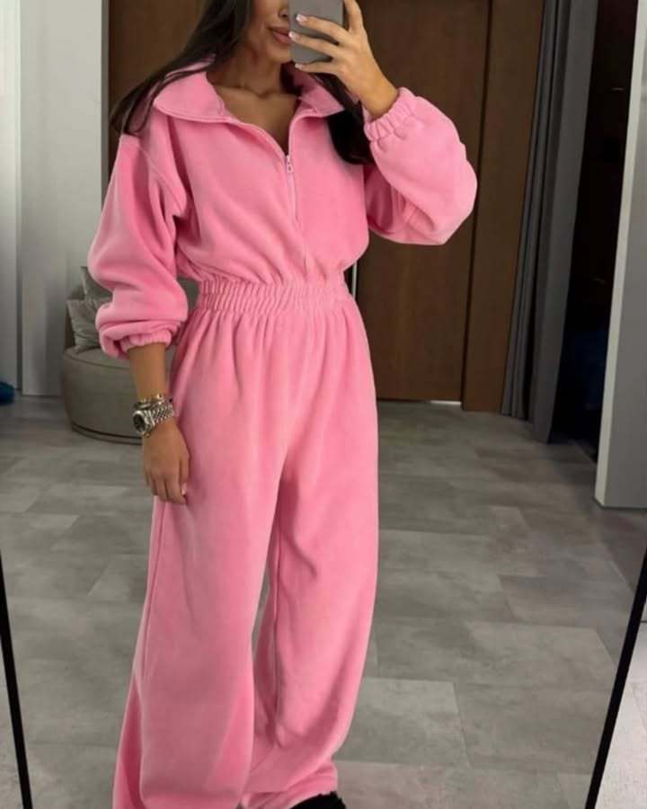 European and American Autumn and Winter Women's New Fashion Long-sleeved Jumpsuit Women's Casual Semi-open Elastic Waist Jumpsuit
