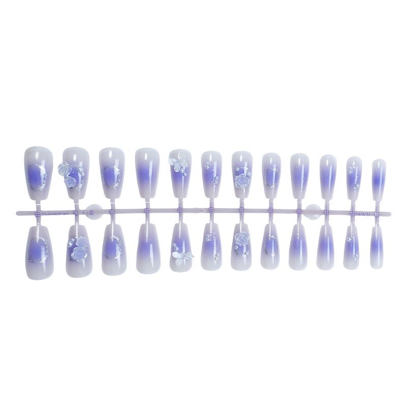 

Весенне-летний средне-длинный фиолетовый омбре набор для нейл-арта с бабочками и камелиями (24 шт)