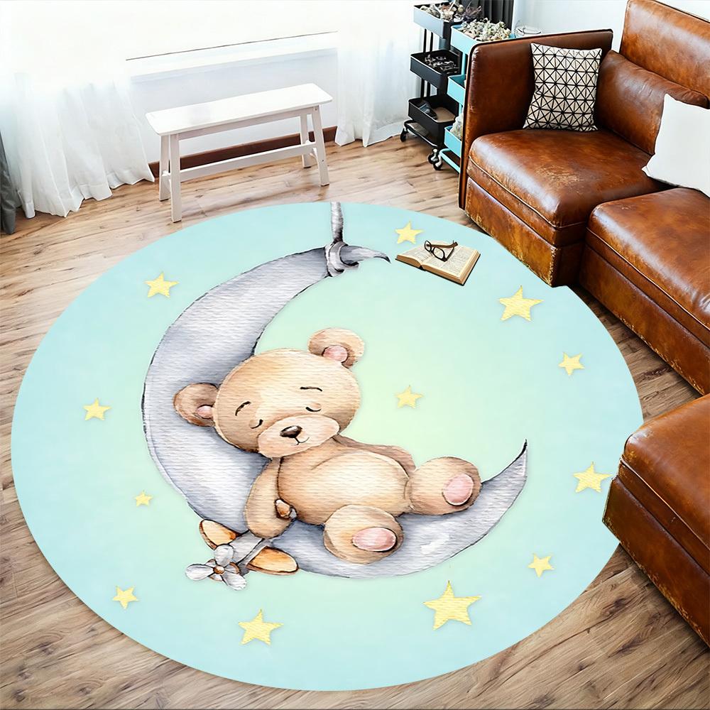1 szt. mata podłogowa okrągła z motywem misia i księżyca - antypoślizgowa, mata podłogowa do biura, sypialni i dekoracji wnętrz c1125176