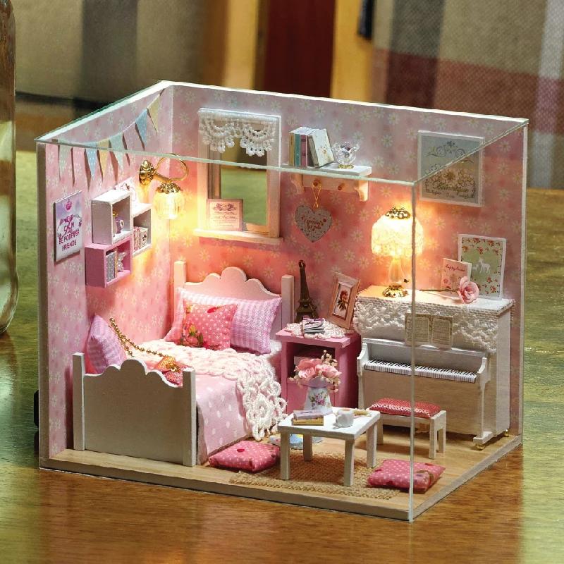 Diy Dollhouses Hut Creative Gift for Children's Birthday Gift, Practical Handmade Assembled Model with Light