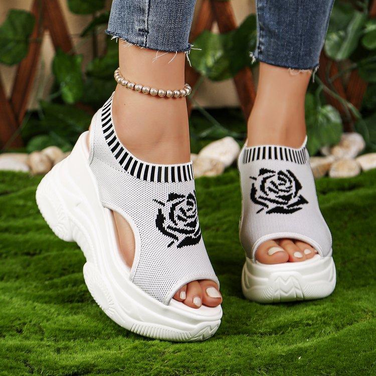 Plattform-Keilsandalen für Damen in Übergröße, atmungsaktives Geflecht, Fischmaul, elastisches Fußbett, leichte und bequeme Sandalen