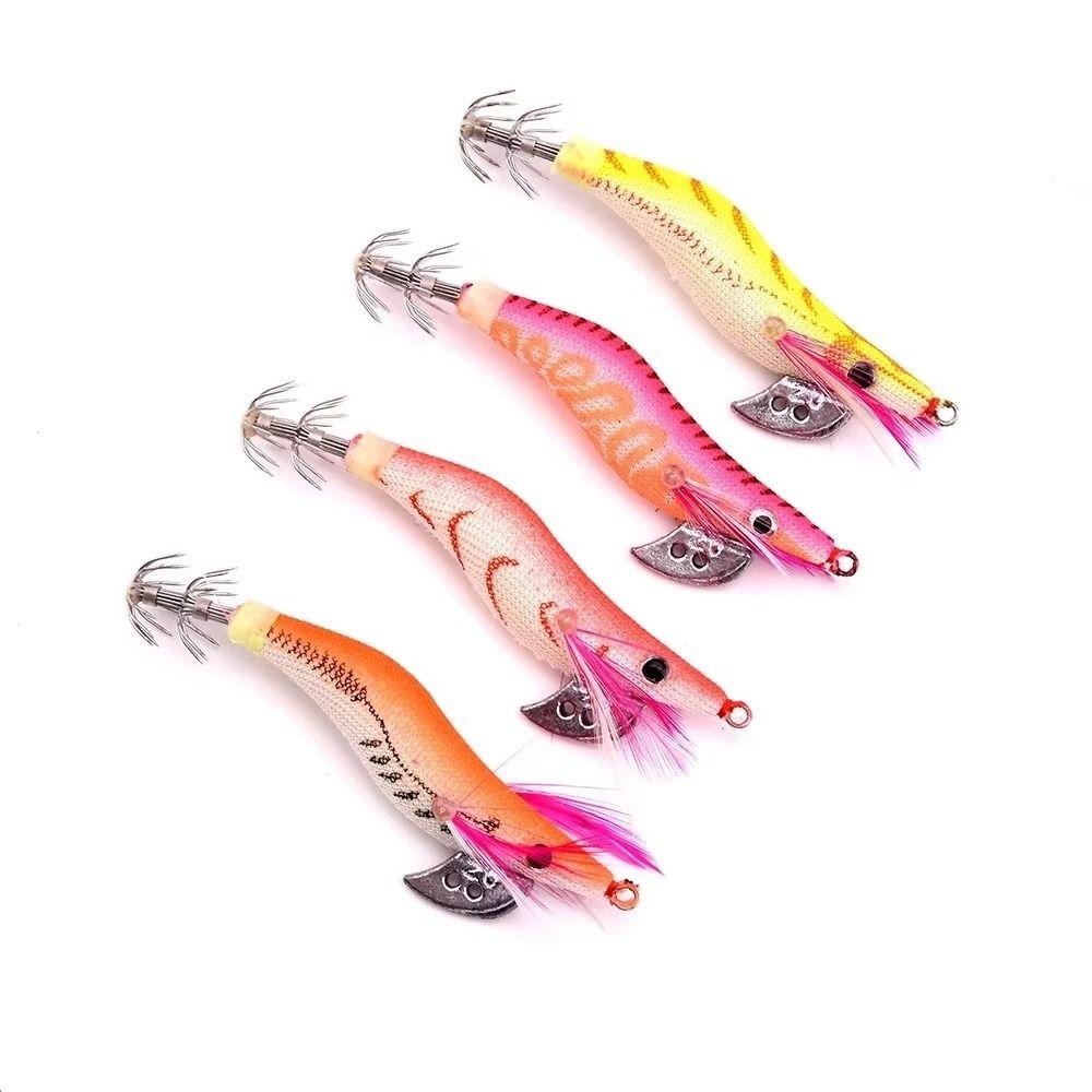 4/5Pcs Durable Luminous Squid Fishing Lure 3D Eyes Wooden Shrimp Bait  Fishing Accessories