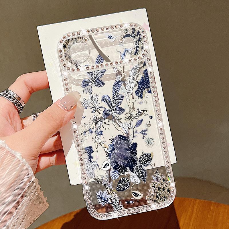 Colorful Floral Pattern Diamond Case For iPhone 17 Pro Max Funda iPhone 16 15 14 13 Pro Max Clear TPU Silicone Soft Cover