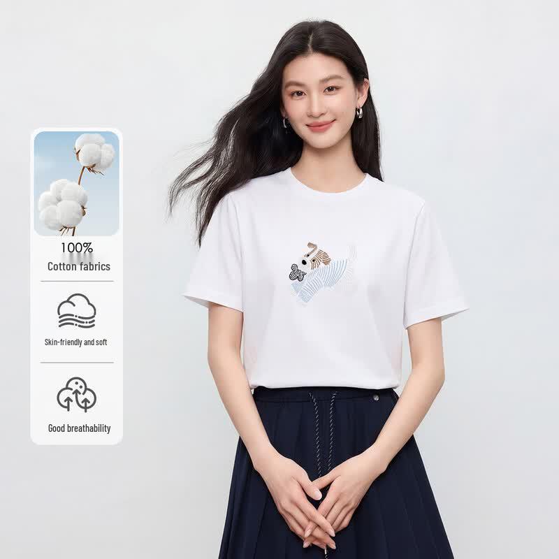 FivePlus Women s Puppy Print Casual Short-Sleeve T-Shirt S
