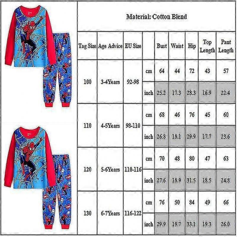 Spiderman Pyjamas Set for Kids 3-7 Years, Boys Super Hero Nightwear Sleepwear, Comfortable Long Sleeve Pajamas with Glow-in-the-Dark Print