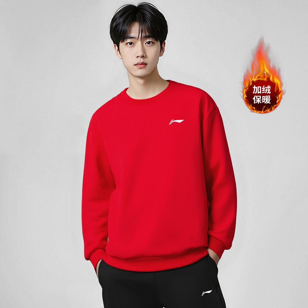 Li Ning Sweatshirts Unisex Bull Red Crew Neck Moderate Regular AWDVG81-6