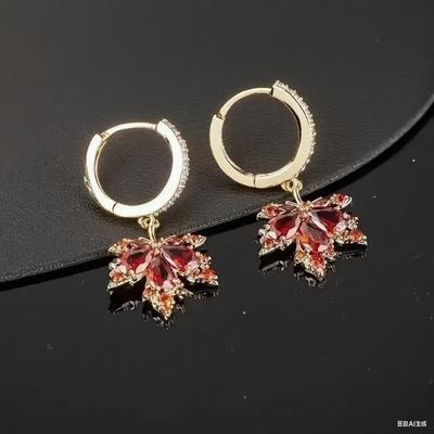Französische Vintage Kristall Zirkon Rote Ahornblatt Ohrringe für Damen Temperament Strass Quastenohrringe Party Schmuck Bijoux Geschenk