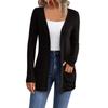 Women's Long Sleeved Solid Color Medium Length Knitted Cardigan Pocket Jacket Sweater Knitted Sweater