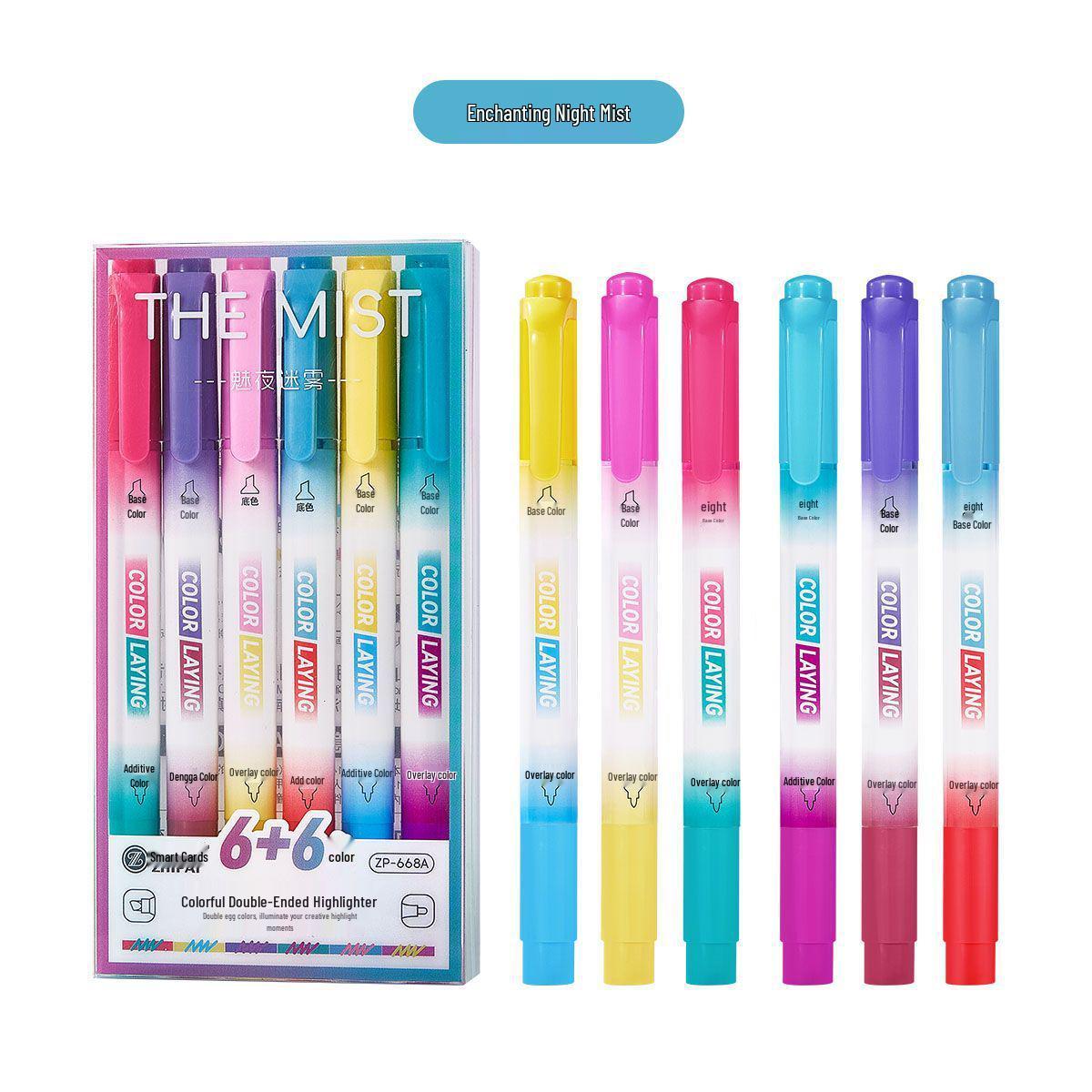 Dual-Tip Stackable Multi-Color Fluorescent Highlighter for Students Chisel tip