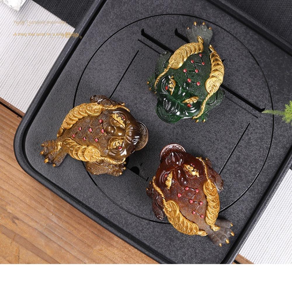 Resin Color Changing Tea Pet Gold Raise Golden Toad Cute Lucky Water Tea Pet  Tea Table Decoration