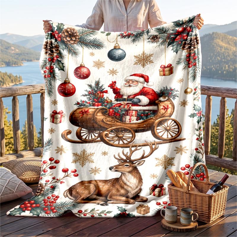 Christmas Flannel Throw Blanket Soft Warm Cozy For Sofa Bed Indoor Home Use Great Holiday Gift