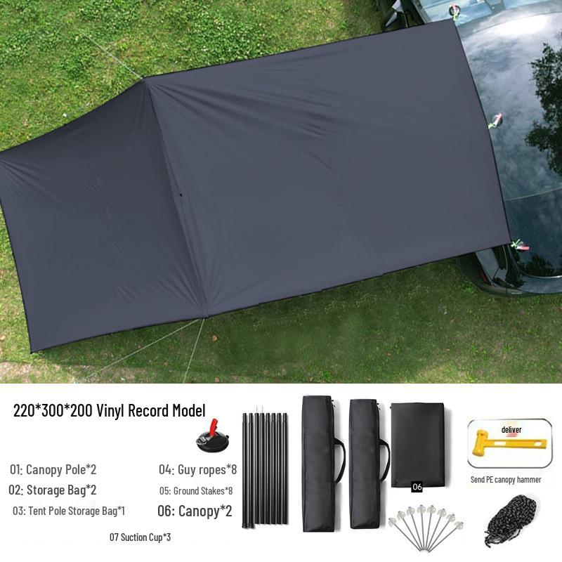 Car Roof Tent & Sunshade: Rear Side Awning, Black Glue, Rainproof & UV Protection for Camping
