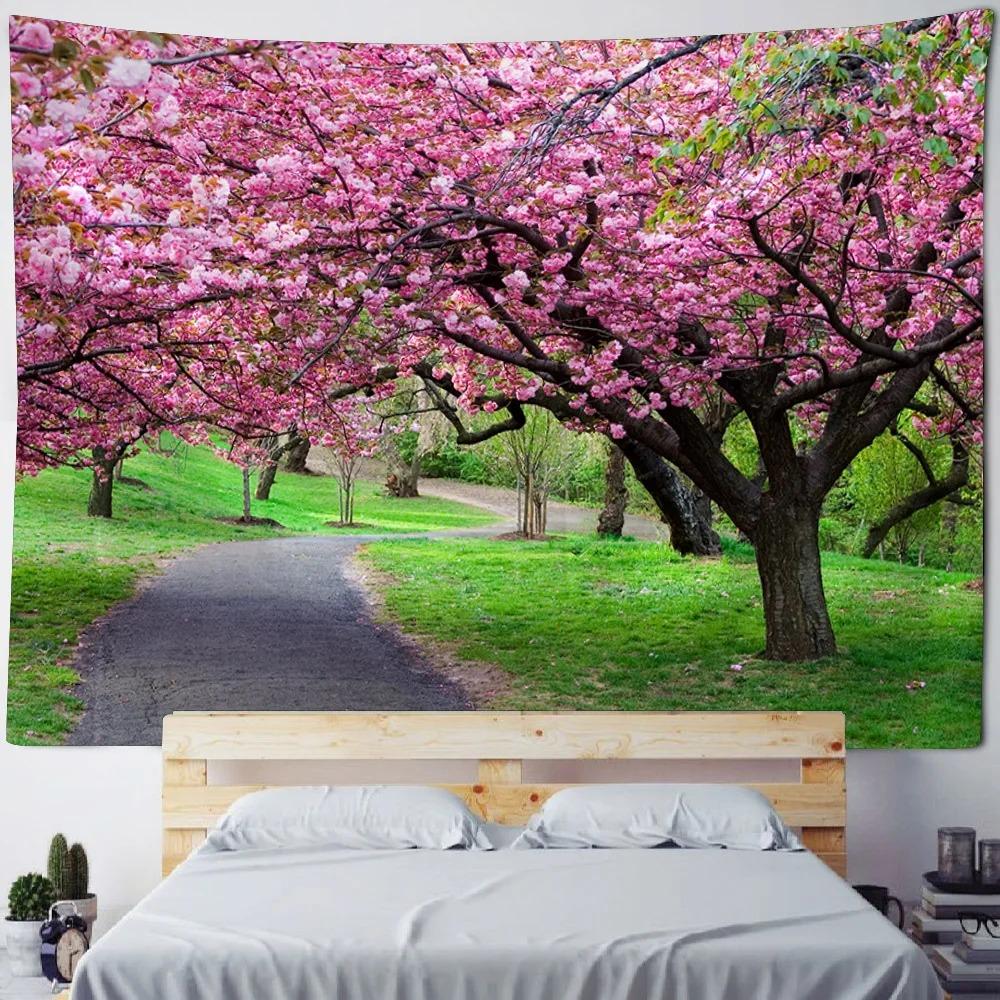 Pink Cherry Blossom Forest Pattern Tapestry Home Wall Decoration Tapestry Bedroom Living Room Tapestry