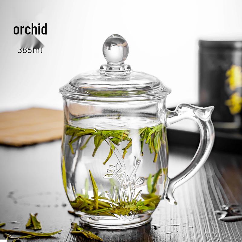 Large-Capacity, High-Temperature Resistant Glass Teacup with Handle and Lid for Men