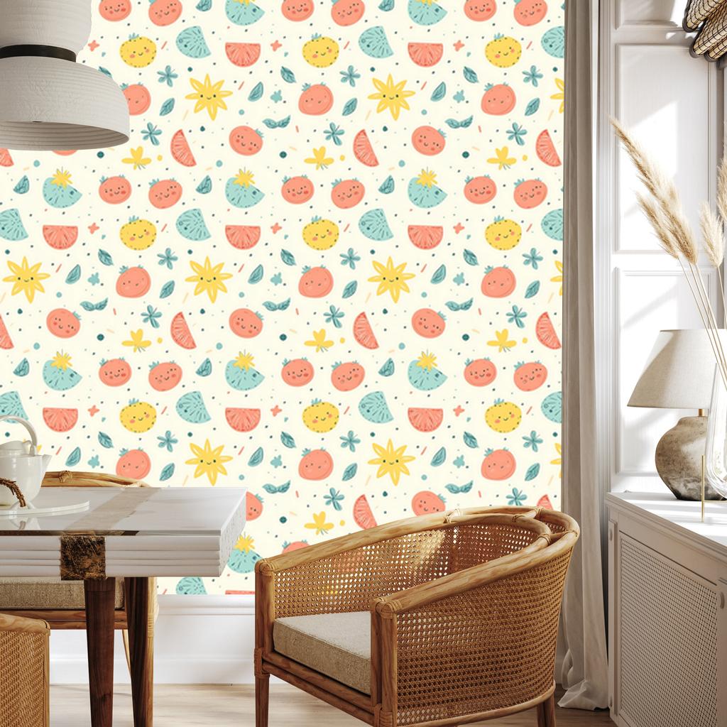 Summer wallpaper white, cream and peach for living room and bedroom 50x1000
