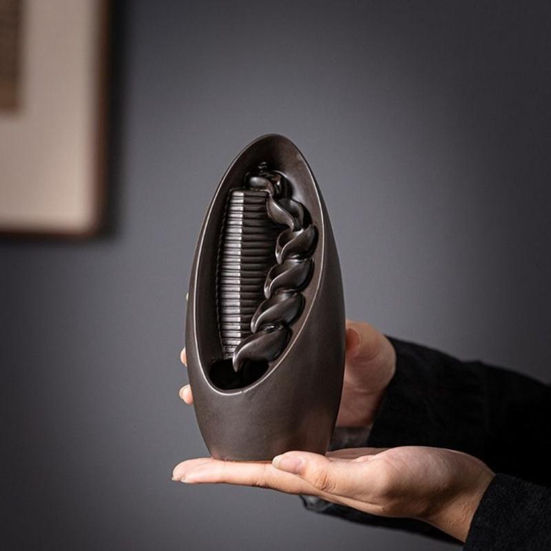 

Backflow Incense Burner Ceramic Waterfall Aromatherapy Home Decor Relaxation Meditation Zen Gift for Living Room Desktop светло-серый