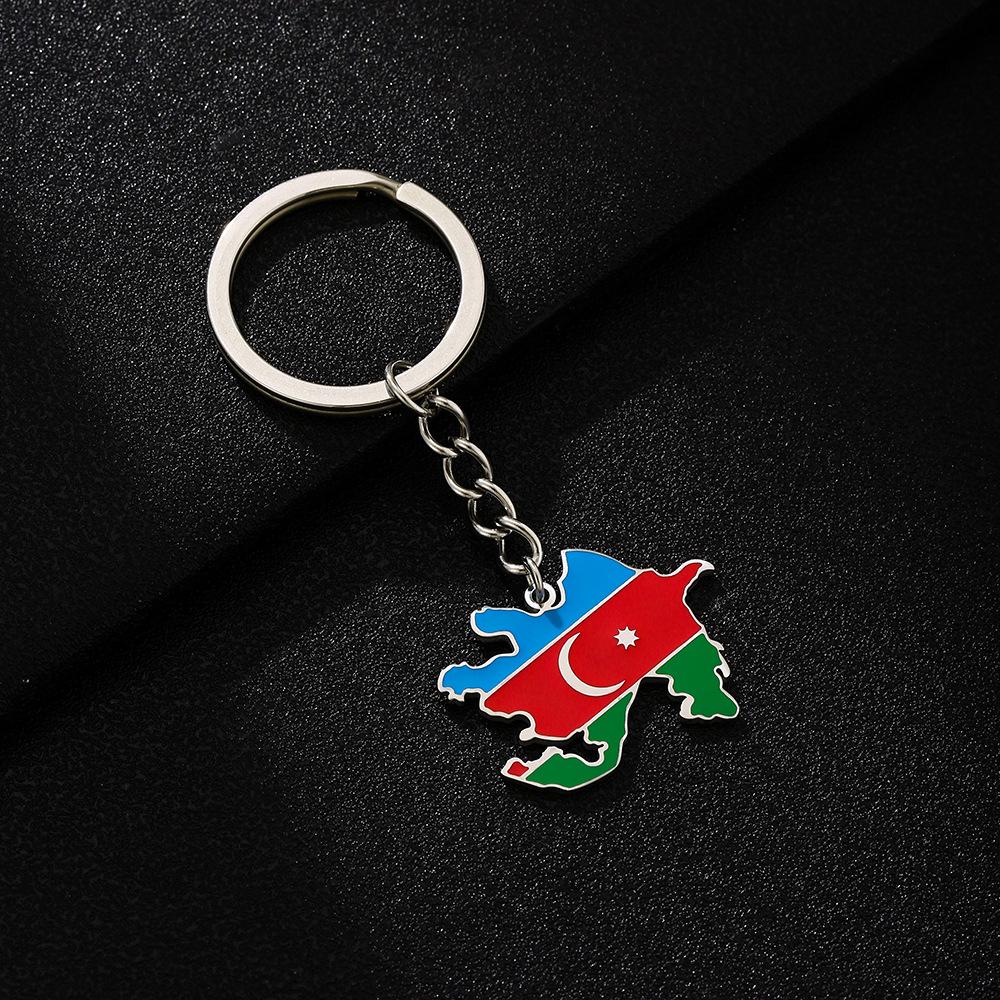 Retro Azerbaijan Map Flag Keychain - Unisex Ethnic Style Titanium Steel Accessory