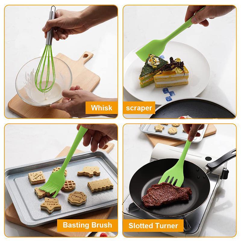 5Pcs Silicone Kitchen Cooking Utensils Set Non-Stick Flexible Kitchen Tools With Cake Spatula Whisk Oil Brush And Cooking Shovel