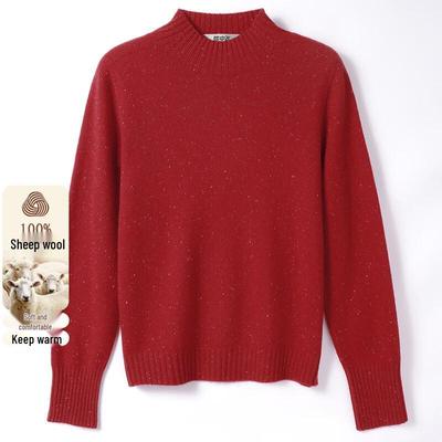 Women's 100% Merino Wool Seamless Knit Polka Dot Semi-High Neck Sweater
