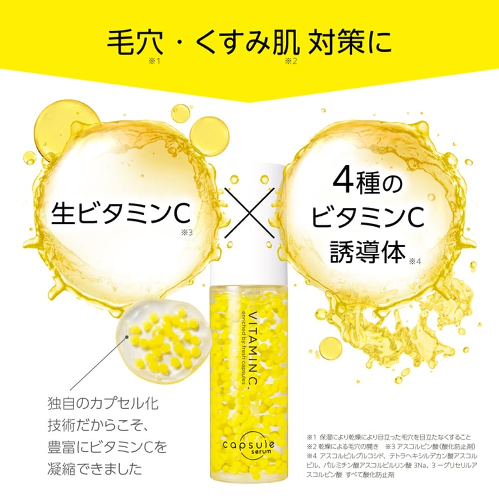 Capsule Serum: Contains 4 Types of Vitamin C. A Beauty Serum with Raw Vitamin C, Addressing Dullness, Radiance, and Pore Concerns. Also Contains Niaci