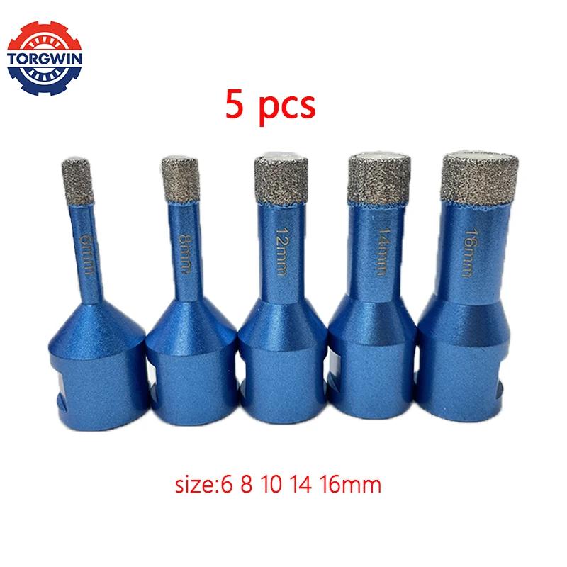 

6/8/12/14/16 мм алмазные сухие паяные сверла набор из 5 шт. сверла для керамогранита коронки гранита мрамора кольцевые пилы инструменты синий