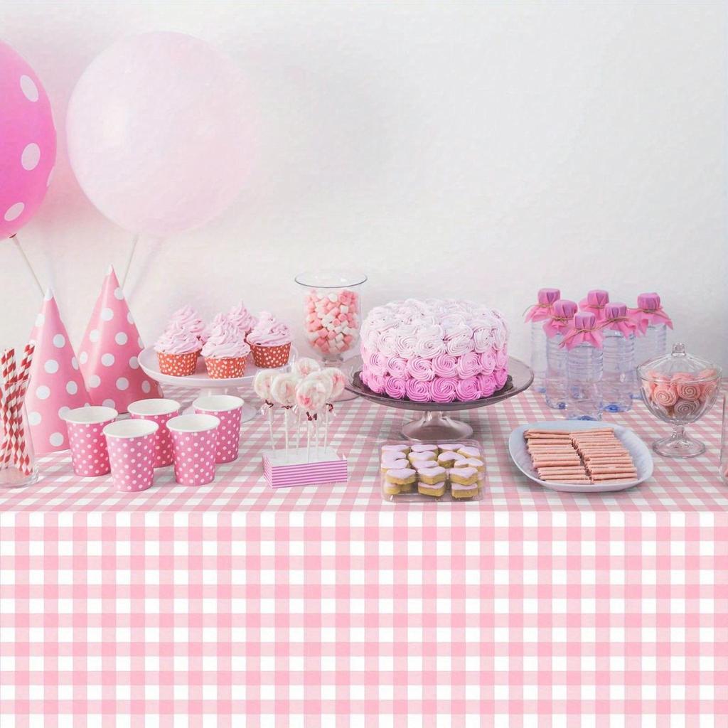 Pink And White Checkered Tablecloths Disposable Party Picnic Tablecloths Splash Proof Checkered Tablecloths For Camping Decoration Party Gifts