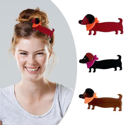 Popular Presilha de Cabelo Dachshund de Acetato Divertida Presilha de Cabelo de Cachorro Salsicha para Todas as Idades Adoráveis Presilhas de Cabelo Clipe para Estilizar Cabelo Lateral
