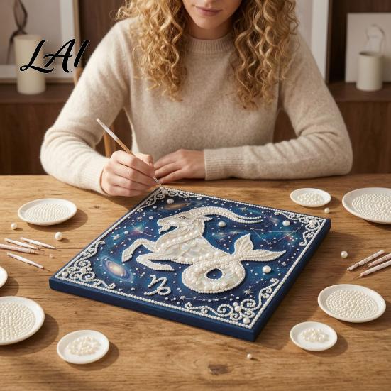 Handgemachtes Perlenmalerei-Set DIY-Set 12 Sternzeichen Strassstein-Kunstset für mit Holzrahmen Erwachsene Anfänger Falsche Wanddekoration