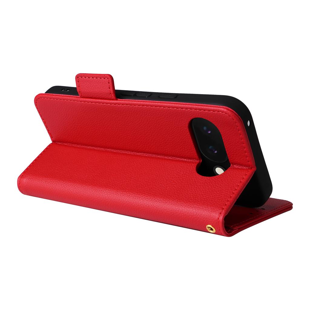 For Google Pixel 9a Case with Wrist Strap Litchi Texture PU Leather Wallet Phone Cover