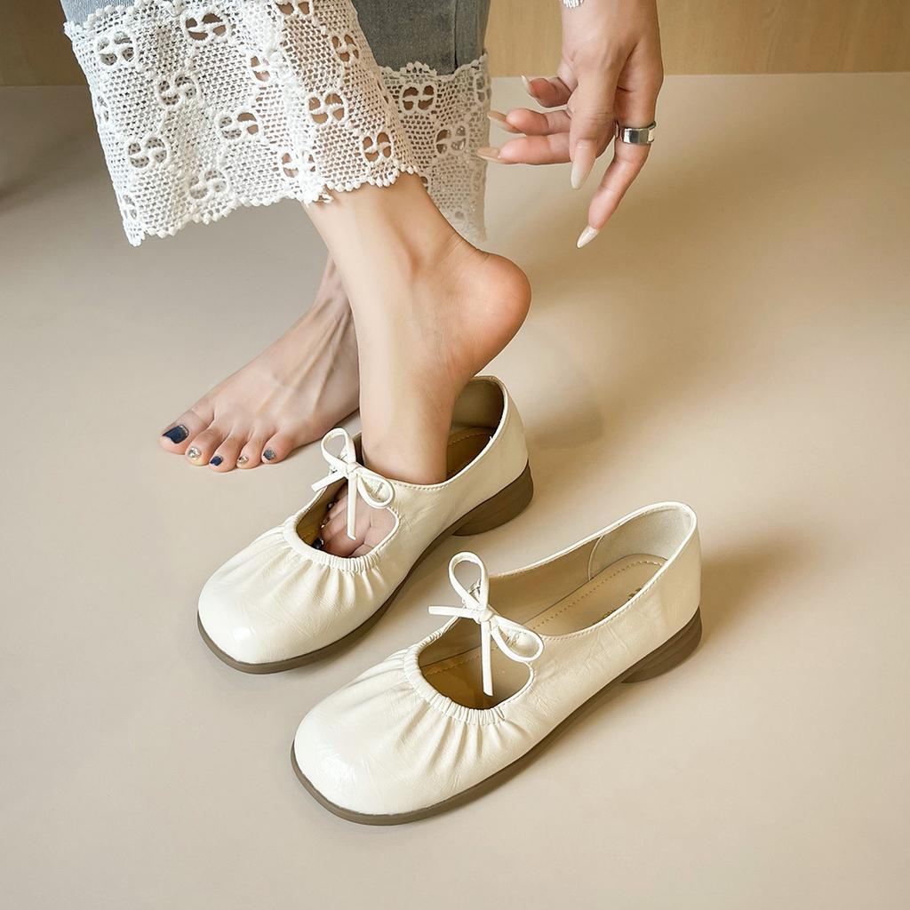 Weiwei Girl 5733-1 French Thick Heel Bow Single Shoes Women's Word Belt Mary Jane Shoes Soft-soled Grandma Shoes
