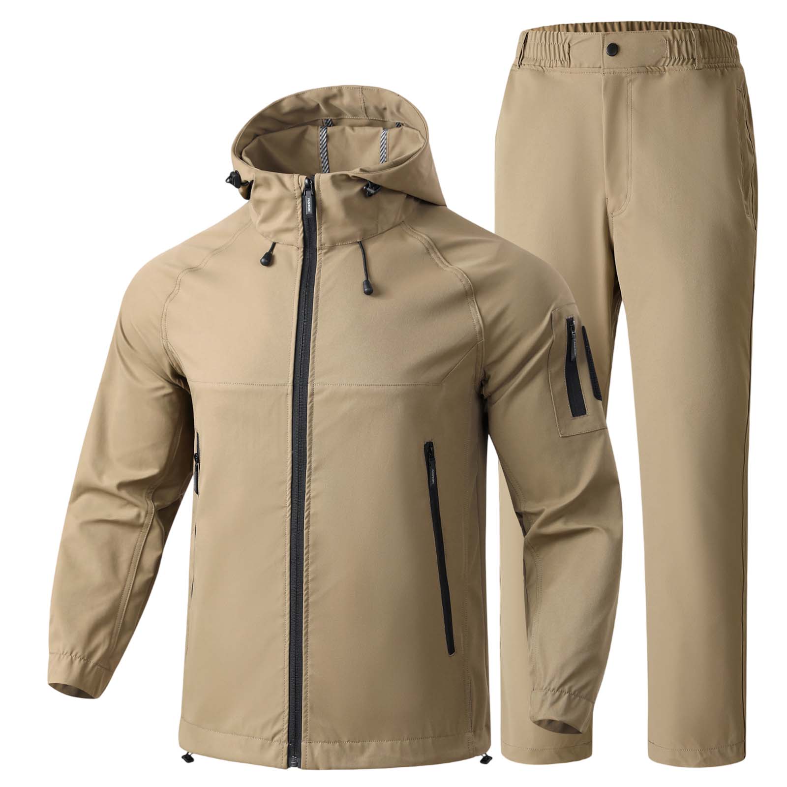 

Men s Hooded Raglan Sleeve Multi-Pocket Trousers Outdoor Hiking Suit XL