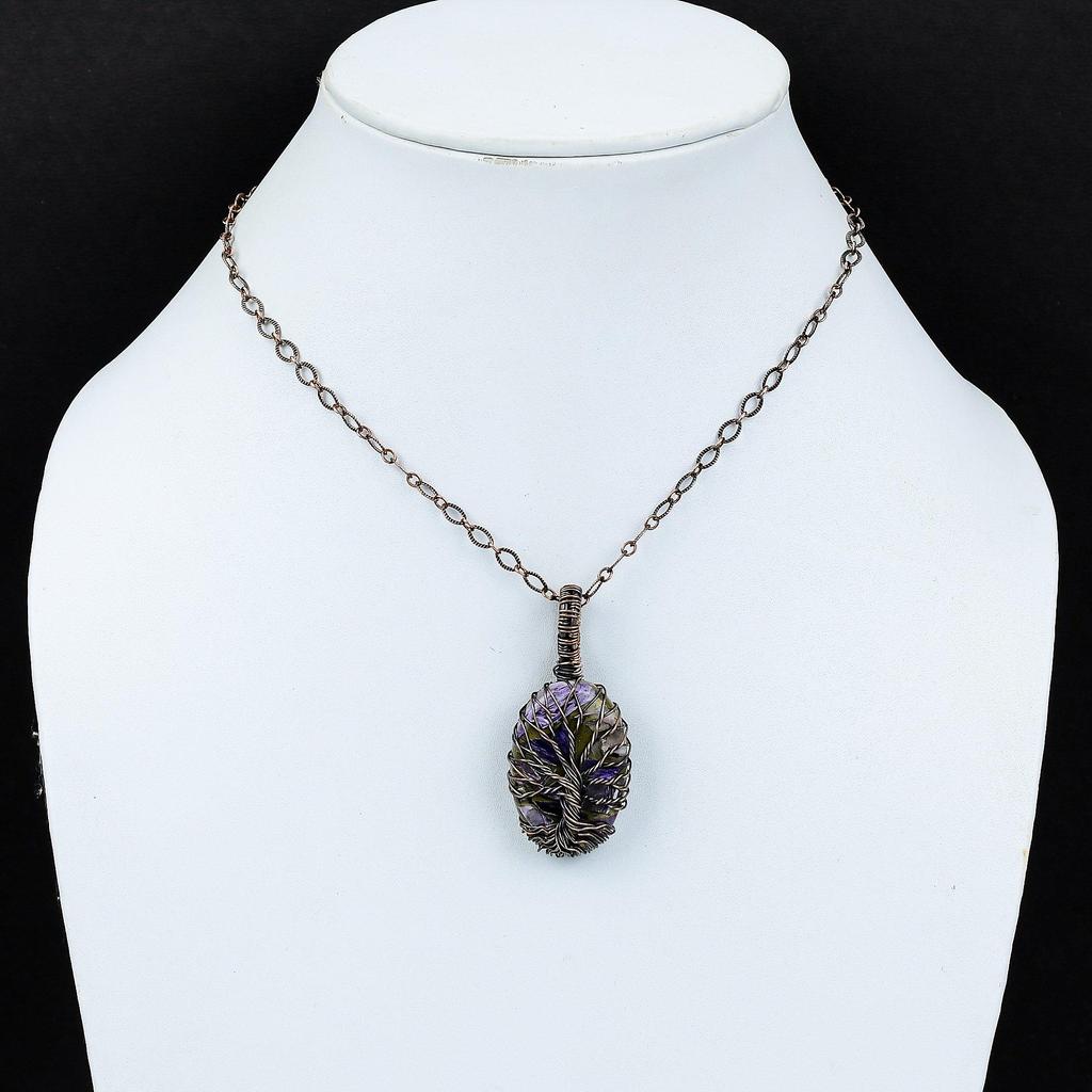 Tree Of Life Copper Charoite Gemstone Pure Copper Wire Wrapped Handmade Pendant Jewelry