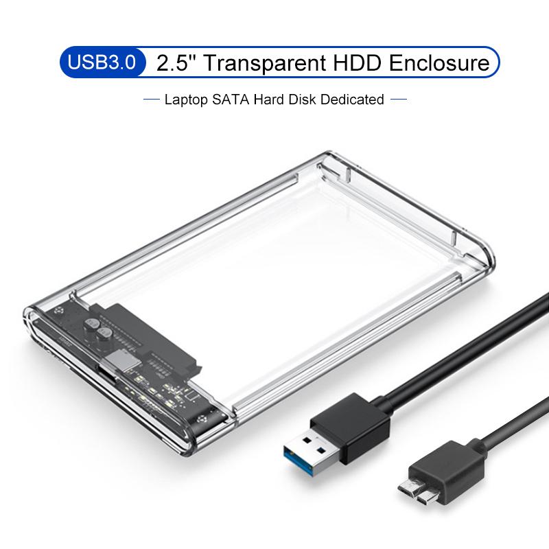 

USB3.0 MicroB Прозрачный 2,5-дюймовый внешний накопительный корпус SATA 5 Гбит/с HDD SSD Жесткий диск Корпус Поддержка UASP для ПК Ноутбук